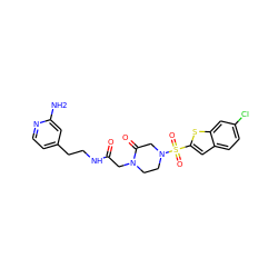 Nc1cc(CCNC(=O)CN2CCN(S(=O)(=O)c3cc4ccc(Cl)cc4s3)CC2=O)ccn1 ZINC000029413021