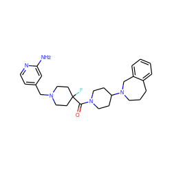 Nc1cc(CN2CCC(F)(C(=O)N3CCC(N4CCCc5ccccc5C4)CC3)CC2)ccn1 ZINC000096285177