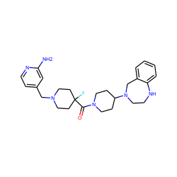 Nc1cc(CN2CCC(F)(C(=O)N3CCC(N4CCNc5ccccc5C4)CC3)CC2)ccn1 ZINC000068200735