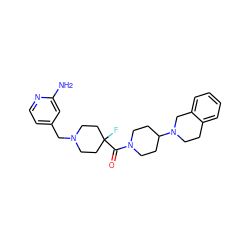 Nc1cc(CN2CCC(F)(C(=O)N3CCC(N4CCc5ccccc5C4)CC3)CC2)ccn1 ZINC000068200738