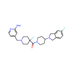 Nc1cc(CN2CCC(F)(C(=O)N3CCC(N4Cc5ccc(F)cc5C4)CC3)CC2)ccn1 ZINC000096285174