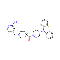 Nc1cc(CN2CCC(F)(C(=O)N3CCC(N4c5ccccc5Sc5ccccc54)CC3)CC2)ccn1 ZINC000096285180