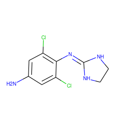 Nc1cc(Cl)c(N=C2NCCN2)c(Cl)c1 ZINC000000020231