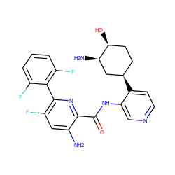 Nc1cc(F)c(-c2c(F)cccc2F)nc1C(=O)Nc1cnccc1[C@@H]1CC[C@H](O)[C@H](N)C1 ZINC000139981022