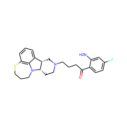 Nc1cc(F)ccc1C(=O)CCCN1CC[C@H]2[C@@H](C1)c1cccc3c1N2CCCS3 ZINC000013487998