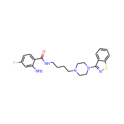 Nc1cc(F)ccc1C(=O)NCCCCN1CCN(c2nsc3ccccc23)CC1 ZINC000013747180