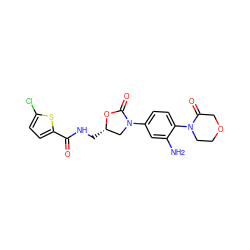 Nc1cc(N2C[C@H](CNC(=O)c3ccc(Cl)s3)OC2=O)ccc1N1CCOCC1=O ZINC000013673229