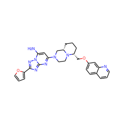 Nc1cc(N2CCN3[C@@H](CCC[C@@H]3COc3ccc4cccnc4c3)C2)nc2nc(-c3ccco3)nn12 ZINC000028635438