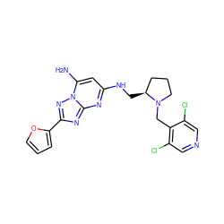 Nc1cc(NC[C@H]2CCCN2Cc2c(Cl)cncc2Cl)nc2nc(-c3ccco3)nn12 ZINC000028390643