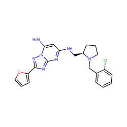 Nc1cc(NC[C@H]2CCCN2Cc2ccccc2Cl)nc2nc(-c3ccco3)nn12 ZINC000028369542