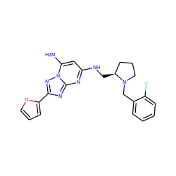 Nc1cc(NC[C@H]2CCCN2Cc2ccccc2F)nc2nc(-c3ccco3)nn12 ZINC000028386558