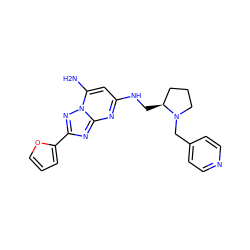 Nc1cc(NC[C@H]2CCCN2Cc2ccncc2)nc2nc(-c3ccco3)nn12 ZINC000011689403