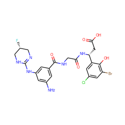 Nc1cc(NC2=NC[C@@H](F)CN2)cc(C(=O)NCC(=O)N[C@H](CC(=O)O)c2cc(Cl)cc(Br)c2O)c1 ZINC000028714243