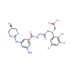 Nc1cc(NC2=NC[C@H](O)CN2)cc(C(=O)NCC(=O)N[C@H](CC(=O)O)c2cc(Br)cc(Br)c2O)c1 ZINC000028714286