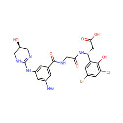 Nc1cc(NC2=NC[C@H](O)CN2)cc(C(=O)NCC(=O)N[C@H](CC(=O)O)c2cc(Br)cc(Cl)c2O)c1 ZINC000096318553