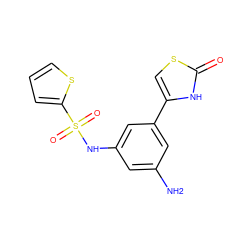 Nc1cc(NS(=O)(=O)c2cccs2)cc(-c2csc(=O)[nH]2)c1 ZINC000095601522