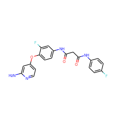 Nc1cc(Oc2ccc(NC(=O)CC(=O)Nc3ccc(F)cc3)cc2F)ccn1 ZINC000040974770