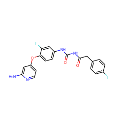 Nc1cc(Oc2ccc(NC(=O)NC(=O)Cc3ccc(F)cc3)cc2F)ccn1 ZINC000020148999