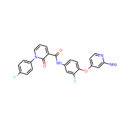 Nc1cc(Oc2ccc(NC(=O)c3cccn(-c4ccc(F)cc4)c3=O)cc2F)ccn1 ZINC000040392691