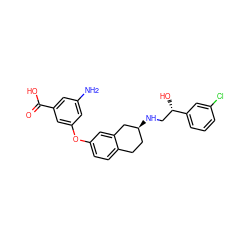 Nc1cc(Oc2ccc3c(c2)C[C@@H](NC[C@H](O)c2cccc(Cl)c2)CC3)cc(C(=O)O)c1 ZINC000040848258