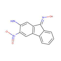 Nc1cc2c(cc1[N+](=O)[O-])-c1ccccc1C2=NO ZINC000263591287