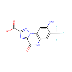 Nc1cc2c(cc1C(F)(F)F)[nH]c(=O)c1nc(C(=O)O)nn12 ZINC000013532640