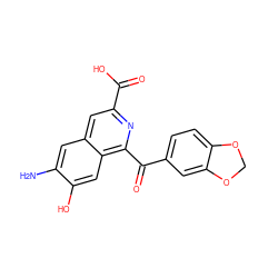 Nc1cc2cc(C(=O)O)nc(C(=O)c3ccc4c(c3)OCO4)c2cc1O ZINC000013490173