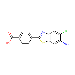 Nc1cc2sc(-c3ccc(C(=O)O)cc3)nc2cc1Cl ZINC000000246176