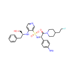 Nc1ccc([C@H](NS(=O)(=O)c2cnccc2N[C@H](CO)Cc2ccccc2)C(=O)N2CCC(CCF)CC2)cc1 ZINC000036093430