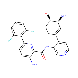 Nc1ccc(-c2c(F)cccc2F)nc1C(=O)Nc1cnccc1C1=C[C@H](N)[C@H](O)CC1 ZINC000140136777