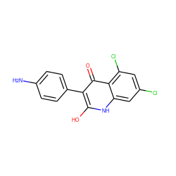 Nc1ccc(-c2c(O)[nH]c3cc(Cl)cc(Cl)c3c2=O)cc1 ZINC000013727270