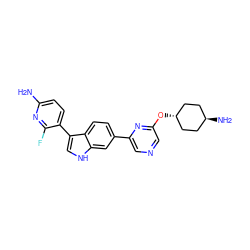 Nc1ccc(-c2c[nH]c3cc(-c4cncc(O[C@H]5CC[C@H](N)CC5)n4)ccc23)c(F)n1 ZINC001772574053