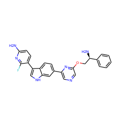 Nc1ccc(-c2c[nH]c3cc(-c4cncc(OC[C@@H](N)c5ccccc5)n4)ccc23)c(F)n1 ZINC001772626994