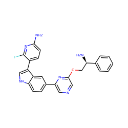 Nc1ccc(-c2c[nH]c3ccc(-c4cncc(OC[C@@H](N)c5ccccc5)n4)cc23)c(F)n1 ZINC000073129823