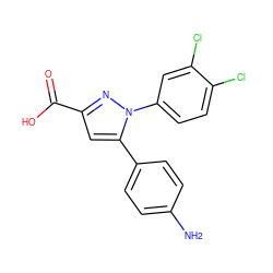 Nc1ccc(-c2cc(C(=O)O)nn2-c2ccc(Cl)c(Cl)c2)cc1 ZINC000299858720