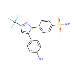 Nc1ccc(-c2cc(C(F)(F)F)nn2-c2ccc(S(N)(=O)=O)cc2)cc1 ZINC000003814705