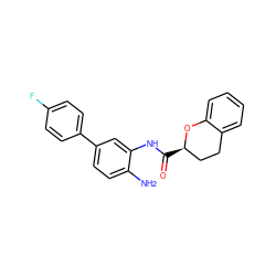 Nc1ccc(-c2ccc(F)cc2)cc1NC(=O)[C@@H]1CCc2ccccc2O1 ZINC000653837761