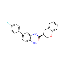 Nc1ccc(-c2ccc(F)cc2)cc1NC(=O)[C@@H]1COc2ccccc2C1 ZINC000142926031