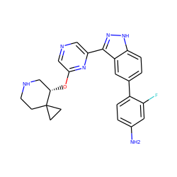 Nc1ccc(-c2ccc3[nH]nc(-c4cncc(O[C@H]5CNCCC56CC6)n4)c3c2)c(F)c1 ZINC000299868799