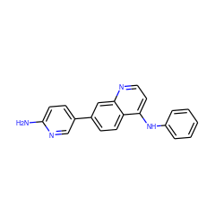 Nc1ccc(-c2ccc3c(Nc4ccccc4)ccnc3c2)cn1 ZINC001772615632