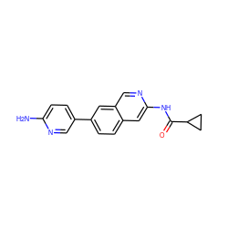 Nc1ccc(-c2ccc3cc(NC(=O)C4CC4)ncc3c2)cn1 ZINC000144385034