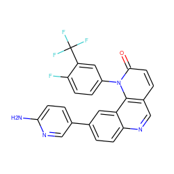 Nc1ccc(-c2ccc3ncc4ccc(=O)n(-c5ccc(F)c(C(F)(F)F)c5)c4c3c2)cn1 ZINC000071329484