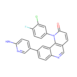 Nc1ccc(-c2ccc3ncc4ccc(=O)n(-c5ccc(F)c(Cl)c5)c4c3c2)cn1 ZINC000071315798