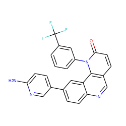 Nc1ccc(-c2ccc3ncc4ccc(=O)n(-c5cccc(C(F)(F)F)c5)c4c3c2)cn1 ZINC000071318831