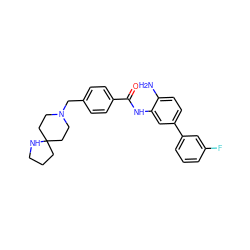 Nc1ccc(-c2cccc(F)c2)cc1NC(=O)c1ccc(CN2CCC3(CCCN3)CC2)cc1 ZINC000040900476