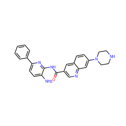 Nc1ccc(-c2ccccc2)nc1NC(=O)c1cnc2cc(N3CCNCC3)ccc2c1 ZINC000144592170