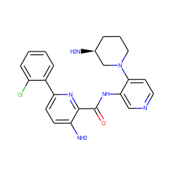 Nc1ccc(-c2ccccc2Cl)nc1C(=O)Nc1cnccc1N1CCC[C@H](N)C1 ZINC000103236852