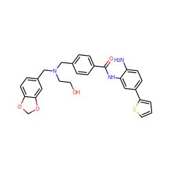 Nc1ccc(-c2cccs2)cc1NC(=O)c1ccc(CN(CCO)Cc2ccc3c(c2)OCO3)cc1 ZINC000073311818