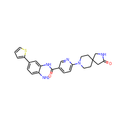 Nc1ccc(-c2cccs2)cc1NC(=O)c1ccc(N2CCC3(CC2)CNC(=O)C3)nc1 ZINC000040893696