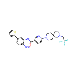 Nc1ccc(-c2cccs2)cc1NC(=O)c1ccc(N2CCC3(CCN(CC(F)(F)F)C3)CC2)nc1 ZINC000040898304